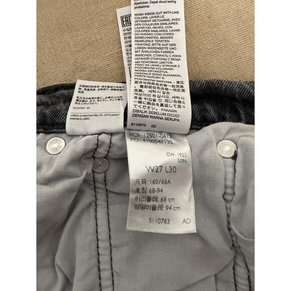 Levis 501 Jeans Mens 27x30 Black Gray Button Fly Premium Denim Straight Leg - Picture 9 of 12